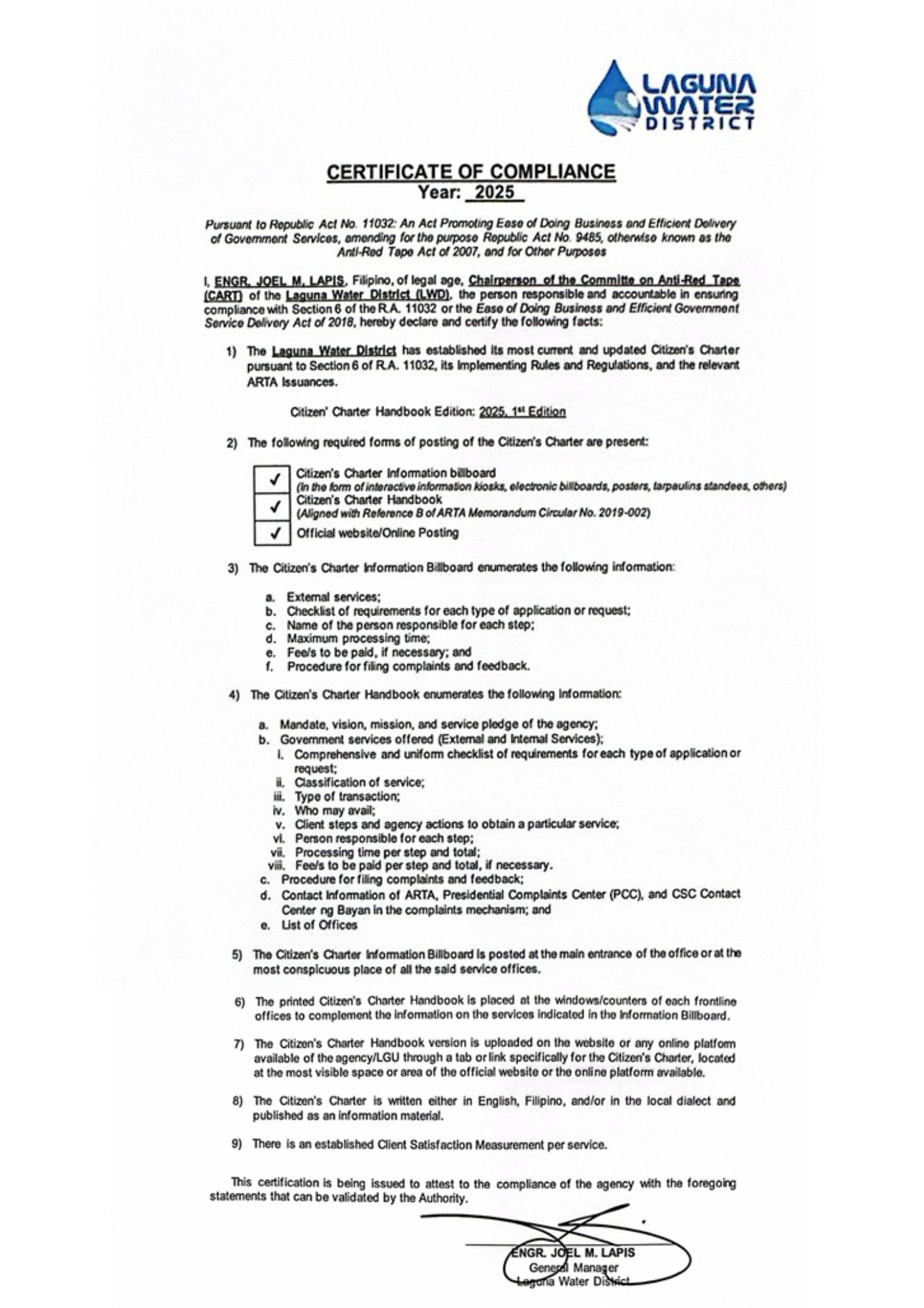 Certificate of Compliance 2025